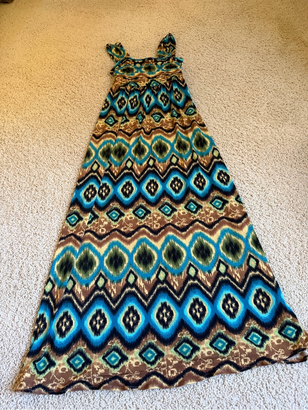 Sleeveless Maxi Dress in Teal & Brown
